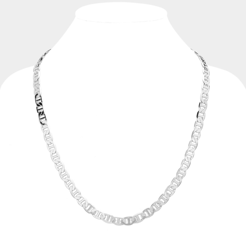 Silver Mariner Link 24" 8mm Necklace Chain Simple Casual Jewelry Metal